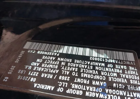 2015 Volkswagen Passat Sel z USA, uszkodzony, nr VIN 1VWCT7A36FC120802